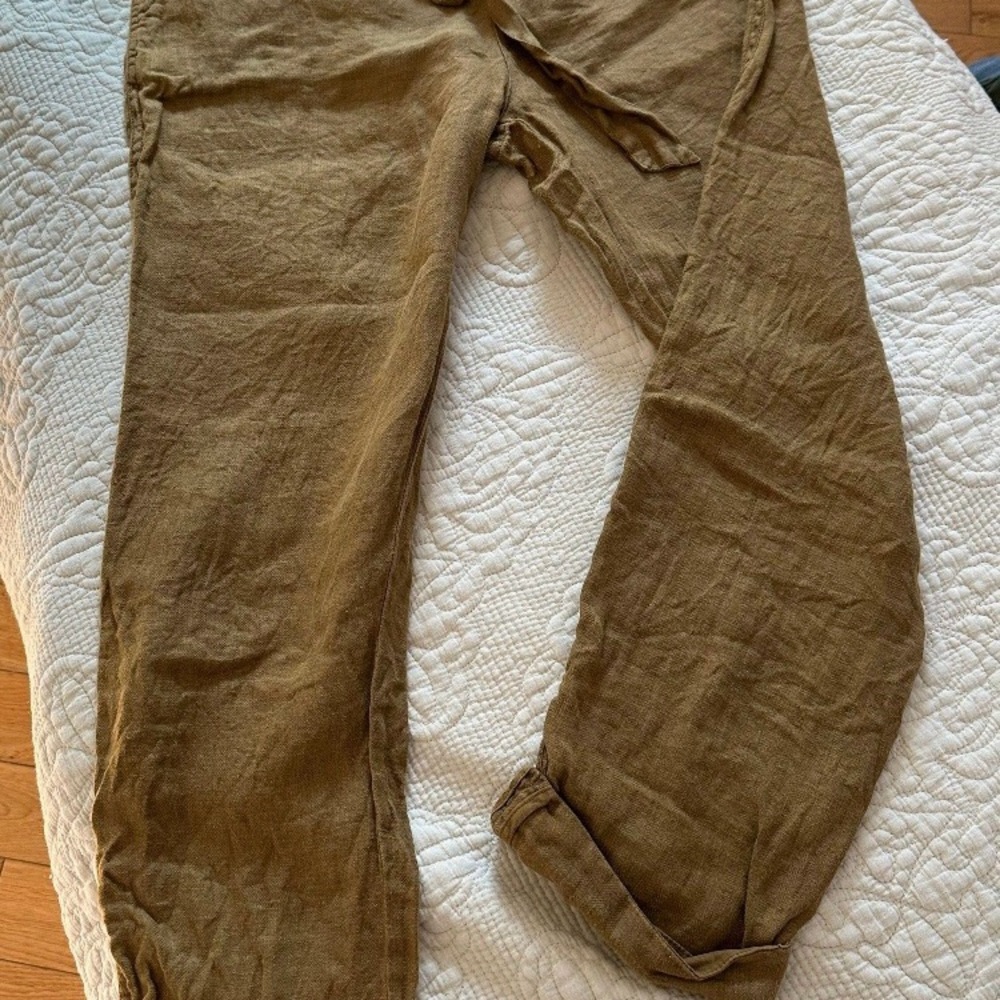 Free People Drawstring Linen-Blend Paperbag Waist Pants in Caramel Brown - Picture 7 of 7